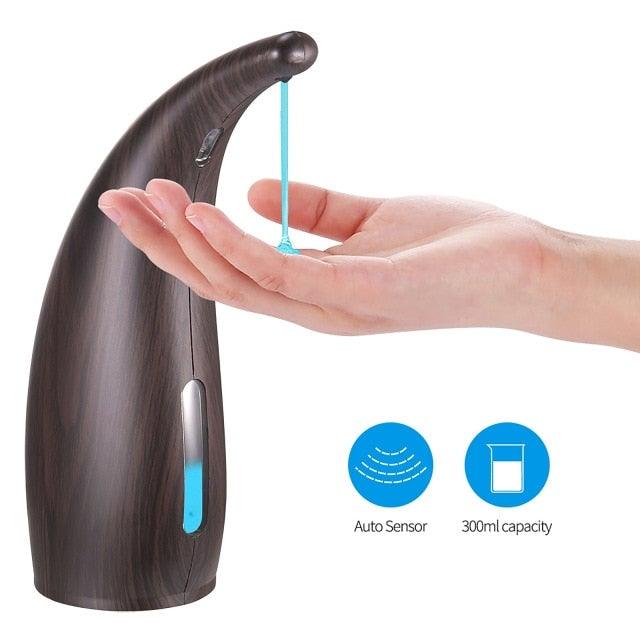 Stevvex 300ml auto infrared touchless soap dispenser with wood grain finish on Tampa Home & Garden Store