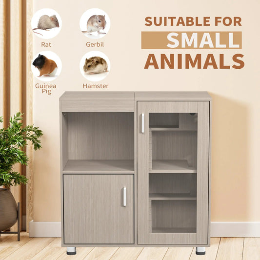 Guinea pig cage 4-tier wood habitat XL cabinet in gray wood finish with doors and shelves on Tampa Home & Garden Store