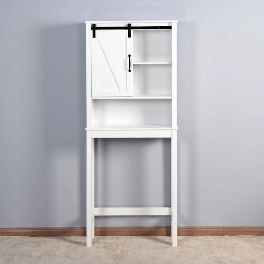 Over-the-Toilet Storage Cabinet with Barn Door, white finish and open shelves on Tampa Home & Garden Store
