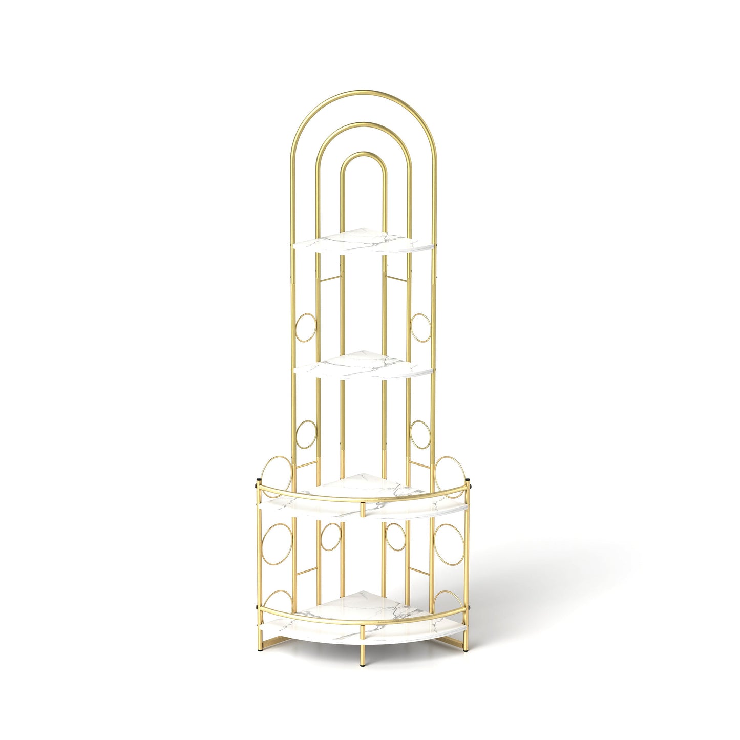 Gold 4-Tier Corner Bookshelf, Modern Style, Plant Stand with Metal Frame - Tampa Home & Garden Store