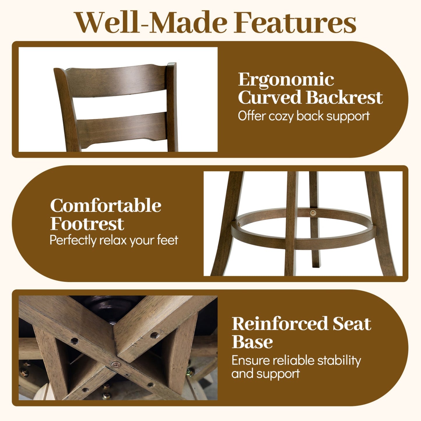 DirectDeals Swivel Barstool with curved backrest and padded seat, wood-tone finish on Tampa Home & Garden Store