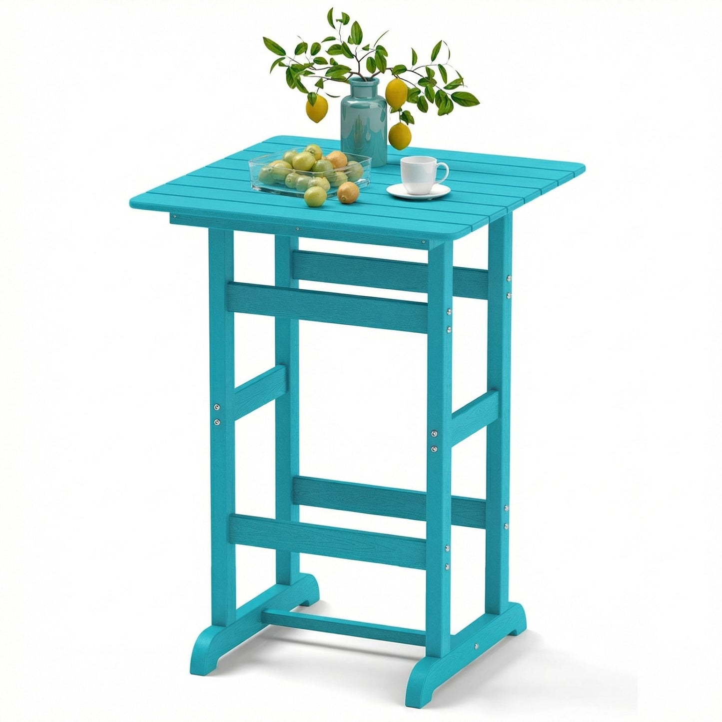 Mesa de bar cuadrada de 30 pulgadas, mesa de comedor con tablero de listones para junto a la piscina - Marrón