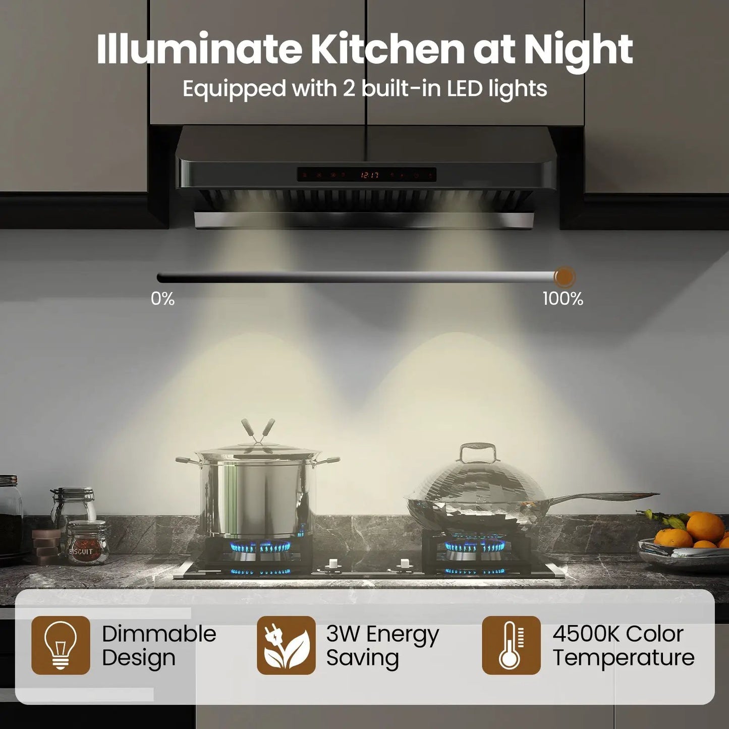 30-Inch Under-Cabinet Range Hood DirectDeals stainless steel 900 CFM over a two-burner gas stove on Tampa Home & Garden Store