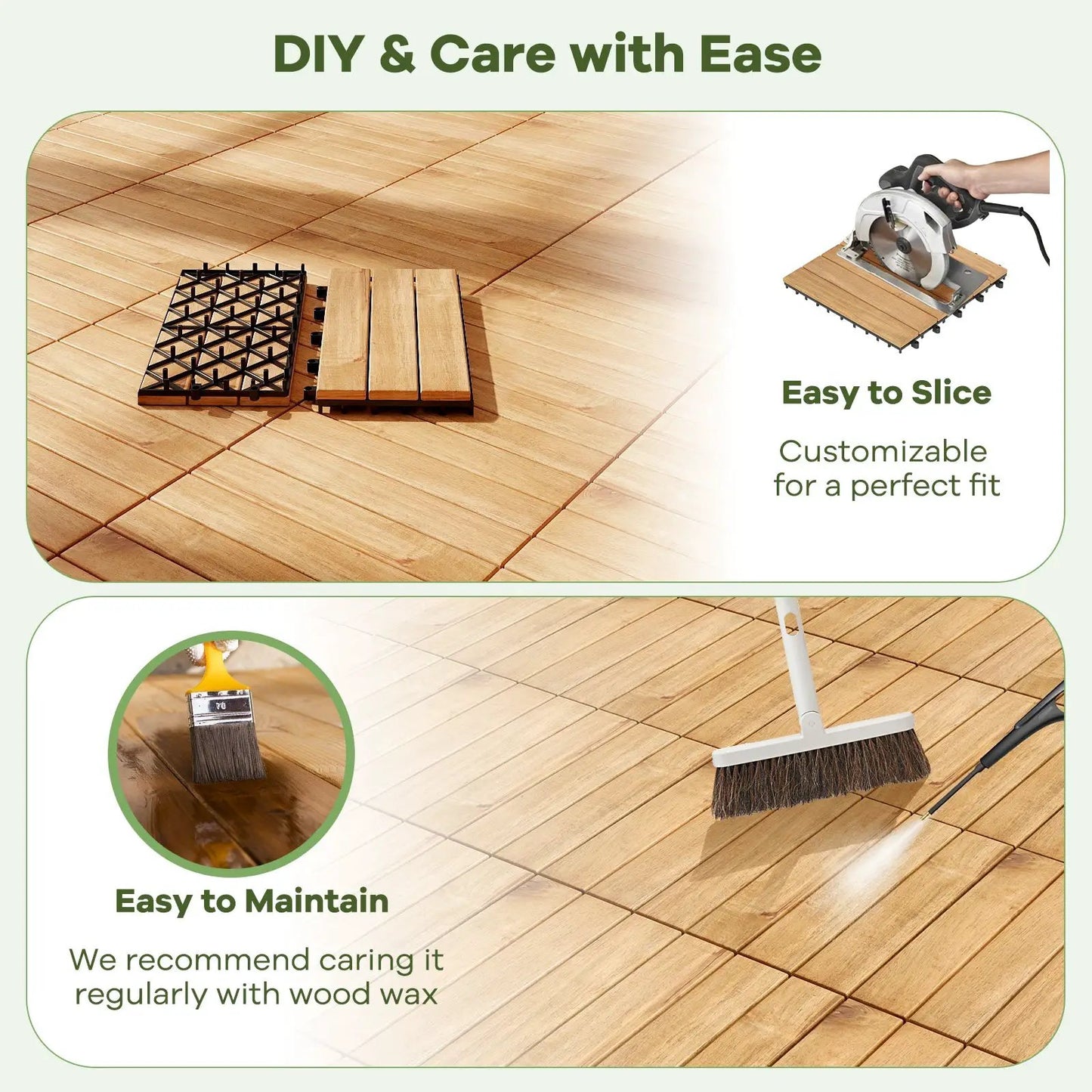 30 PCS Interlocking Deck Tiles 12 x 12 Inch Acacia Wood Patio Tiles with Straight Slats-Natural - Tampa Home & Garden Store