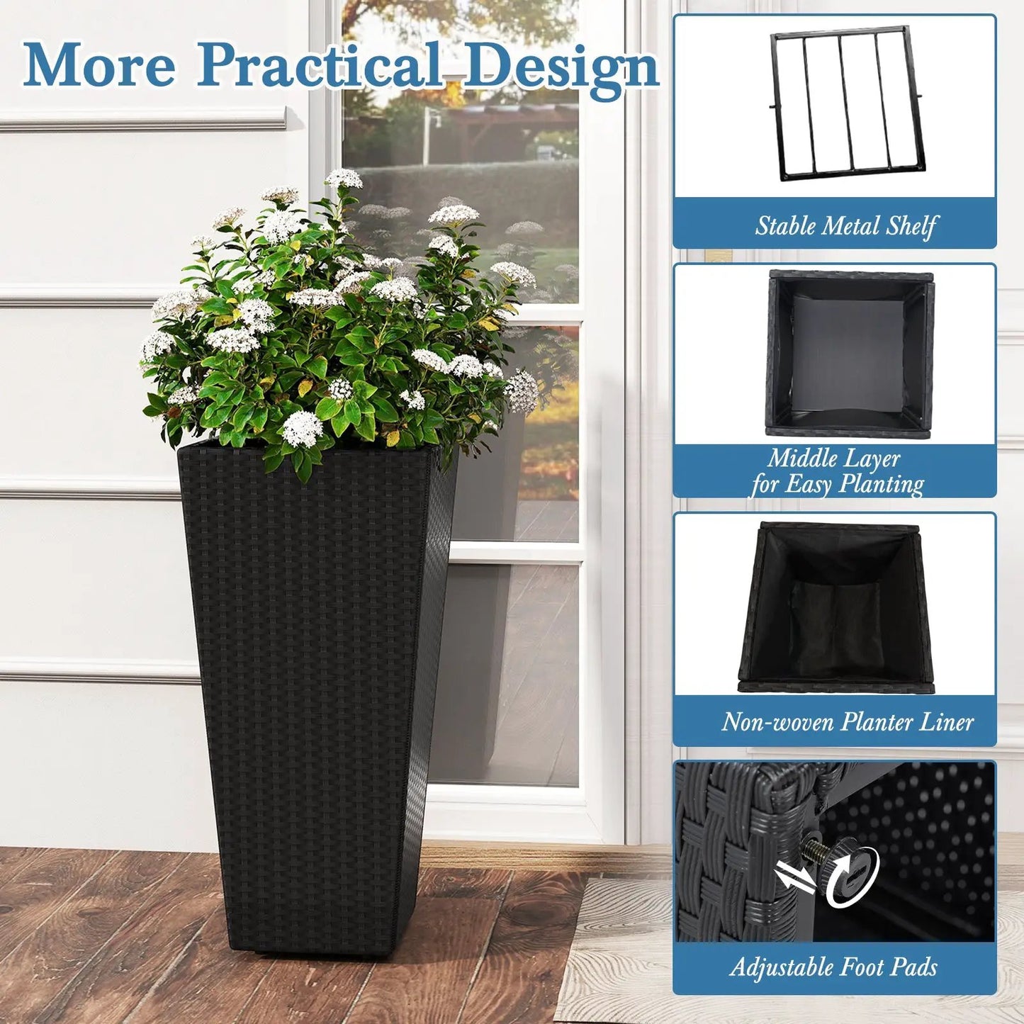 Set of 2 30-inch tall black woven flower pots with open base on Tampa Home & Garden Store