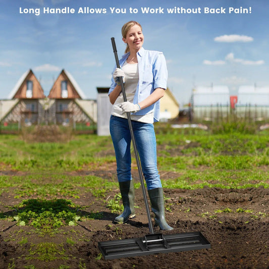 Lawn Leveling Rake with Ergonomic Handle by DirectDeals, black metal head, outdoor garden tool on Tampa Home & Garden Store