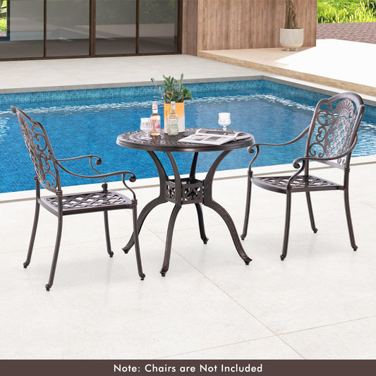31.5 Inch Cast Aluminum Table Patio Round Dining Table with Umbrella Hole-Copper - Tampa Home & Garden Store