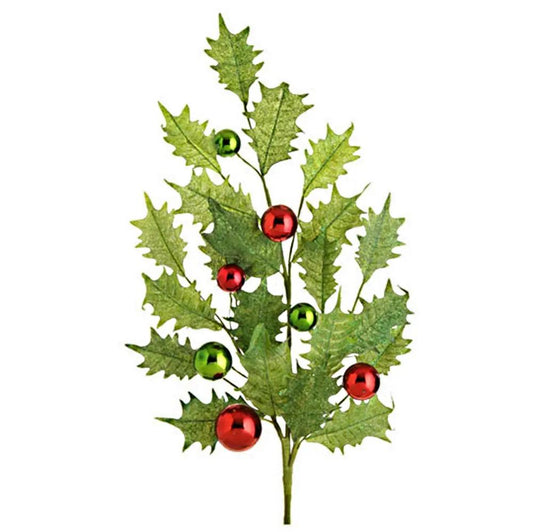 31 Inch Holly Ball Spray with red and green balls on holly leaves artificial Christmas floral on Tampa Home & Garden Store