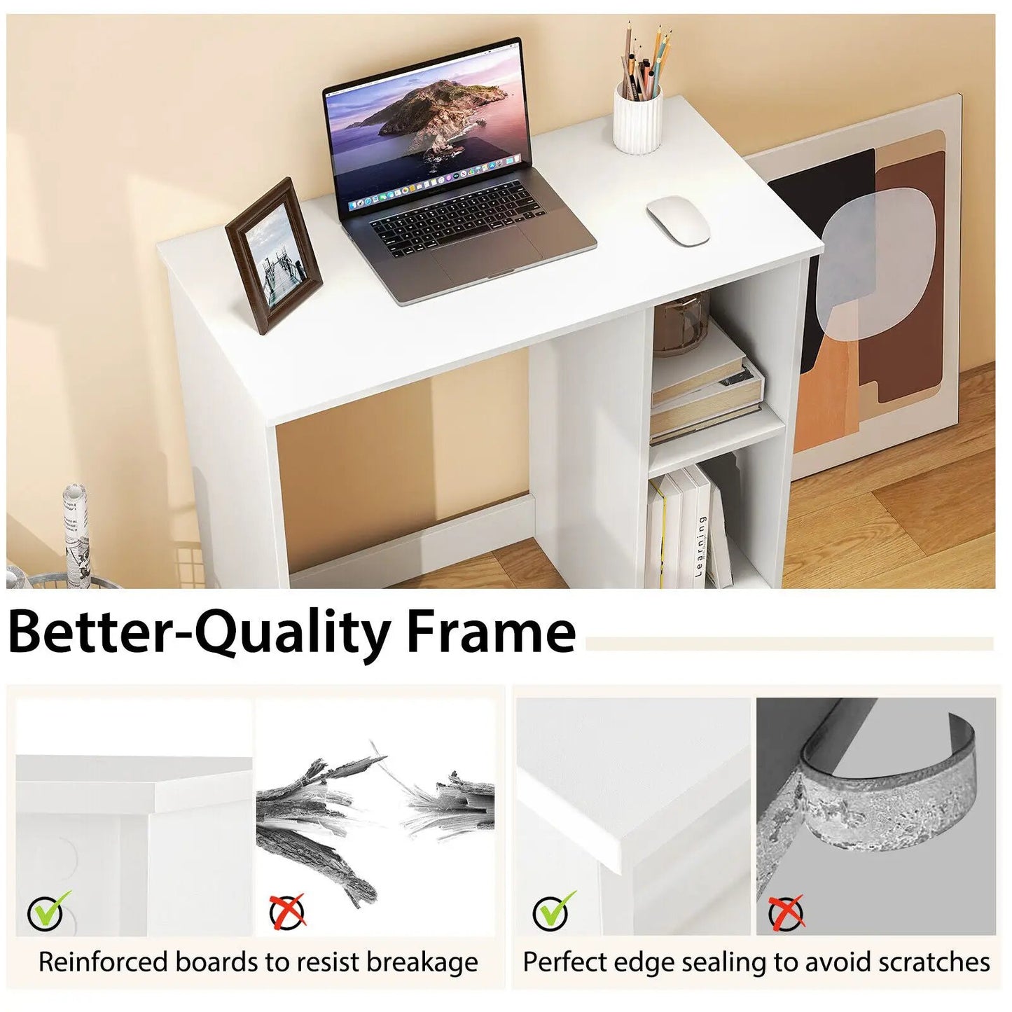 31.5 Inch Modern Home Office Desk with 2 Compartments-White - Tampa Home & Garden Store
