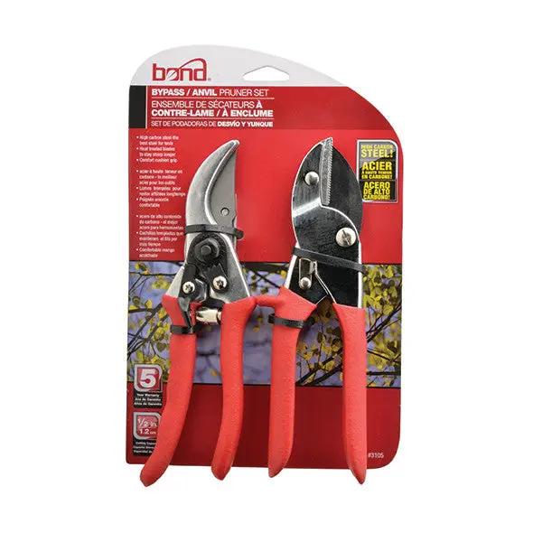 Bypass and anvil pruner set, 2-pack, red handles, Orbit Irrigation pruning shears on Tampa Home & Garden Store