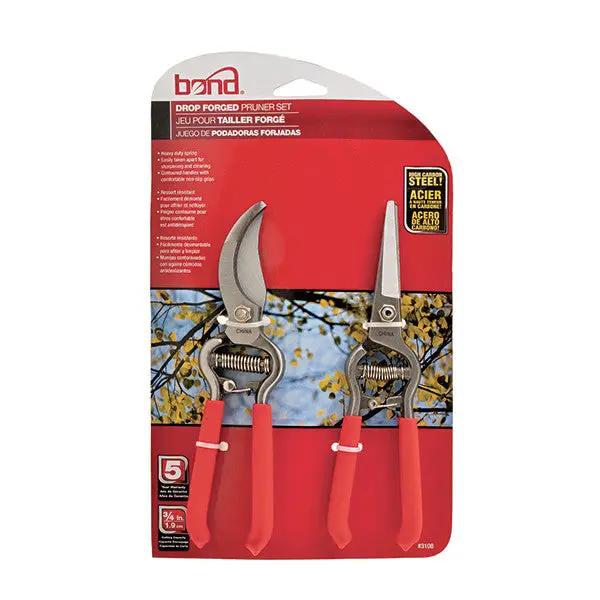 Bond drop forged pruning set with 8in shear and pruner, two red-handled tools on Tampa Home & Garden Store