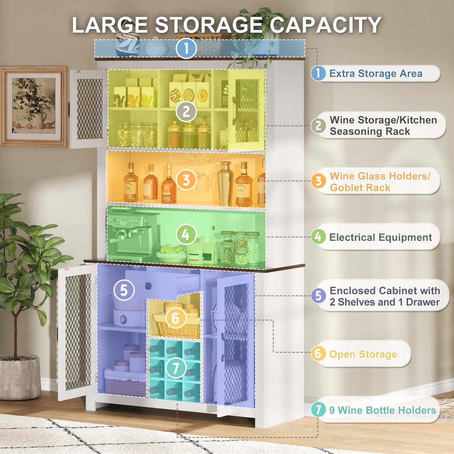 Tall Farmhouse Kitchen Pantry Storage Cabinet