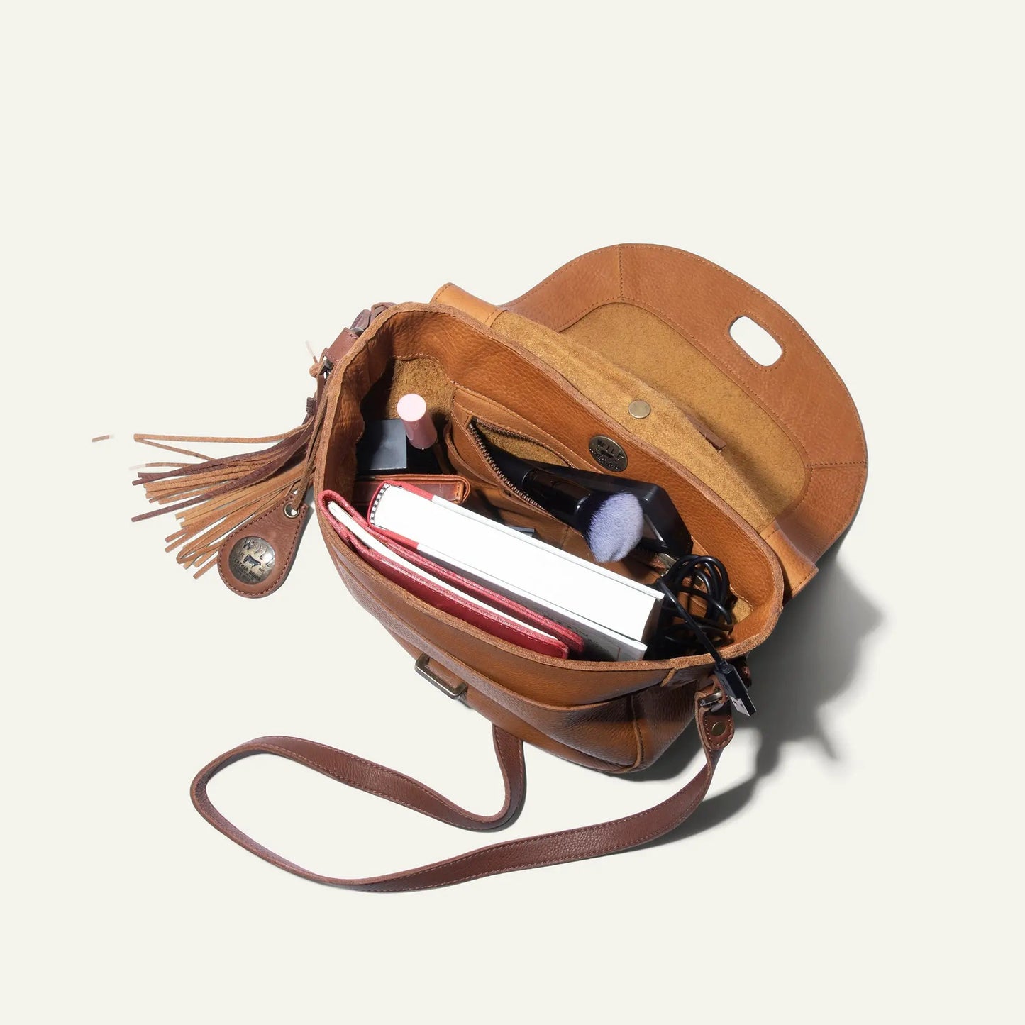 Seneca Leather Crossbody Bag with Zip Pocket by Will Leather Goods, tan brown leather fringe on Tampa Home & Garden Store