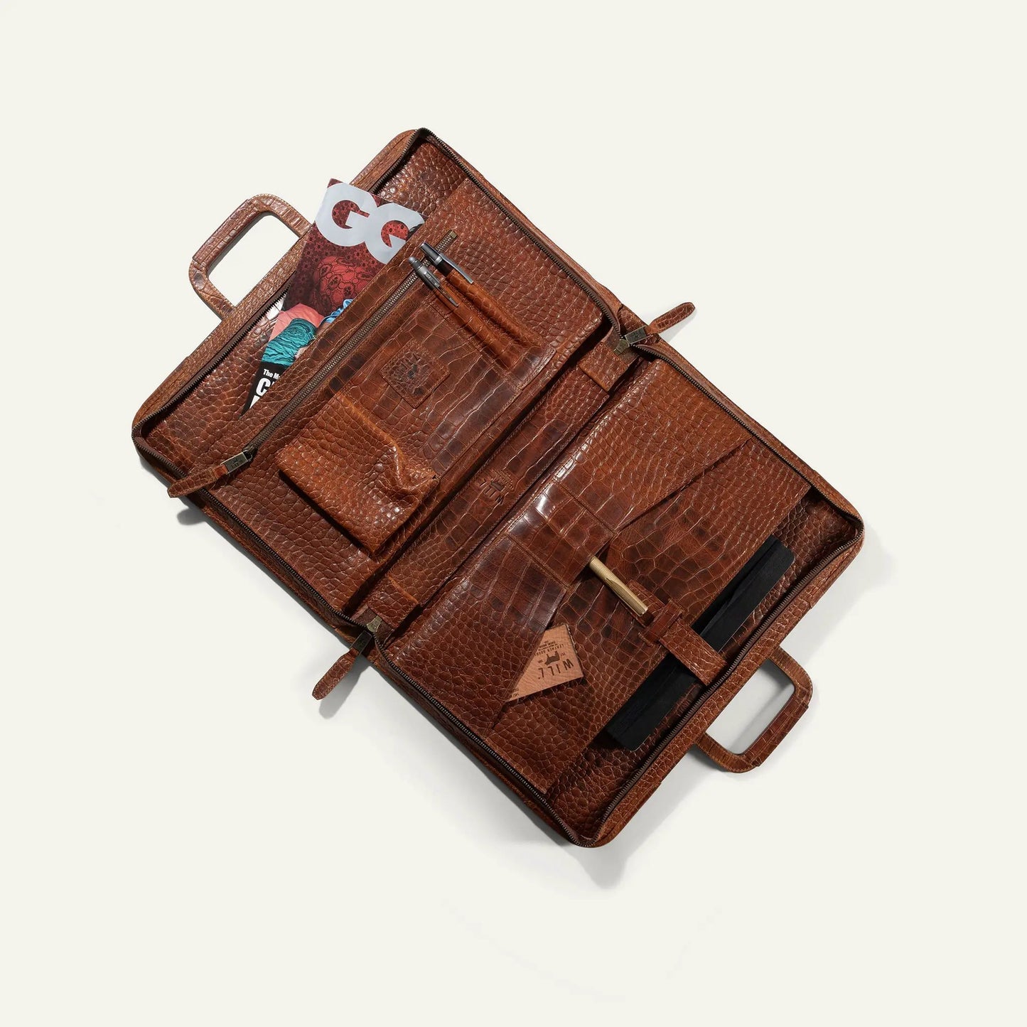 Diplomat Attache brown Italian leather briefcase with zip pockets by Will Leather Goods on Tampa Home & Garden Store