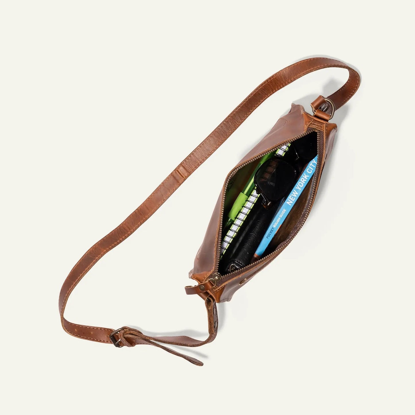 Simple Leather Crossbody Bag Will Leather Goods brown vegetable-tanned leather with long strap on Tampa Home & Garden Store
