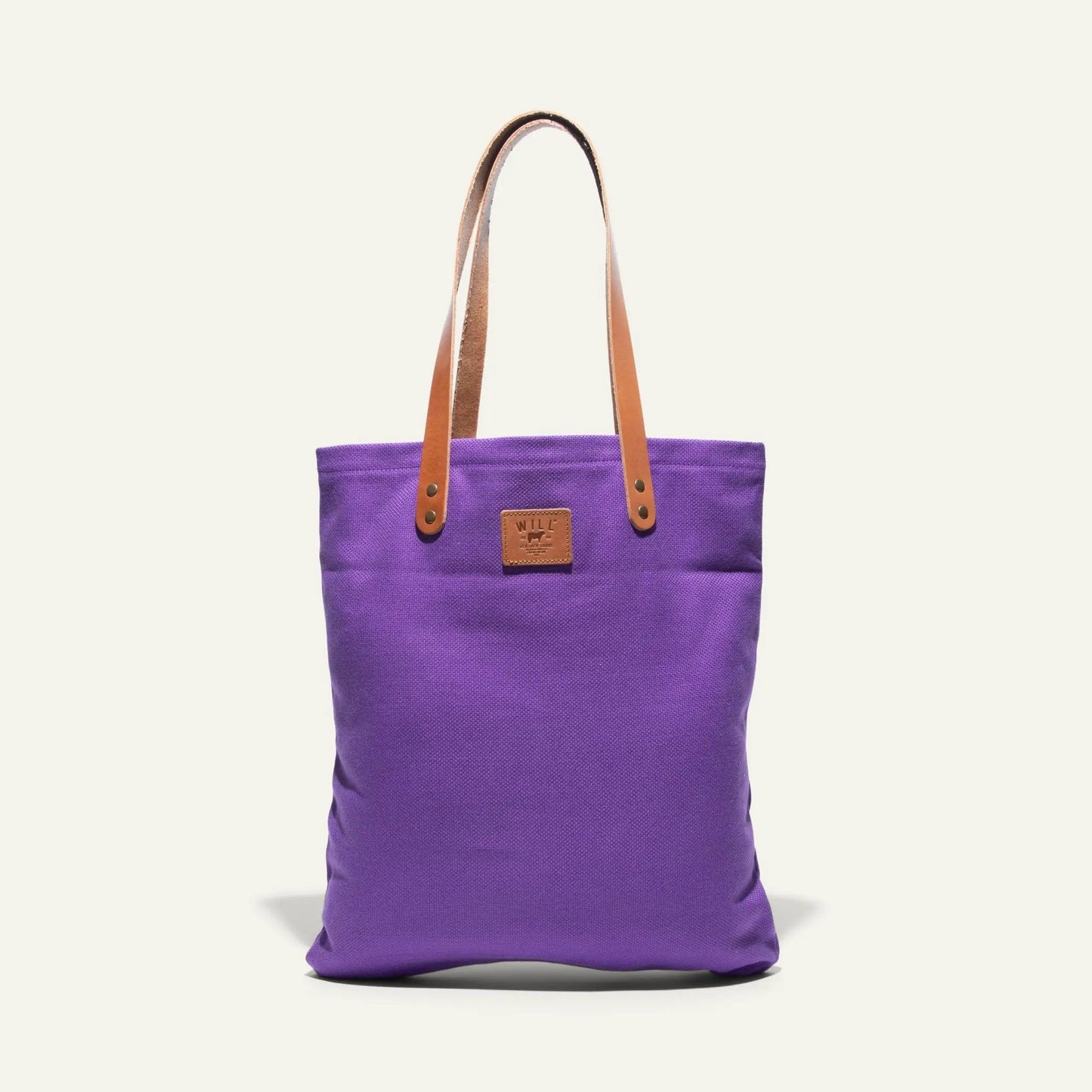 Original Will Canvas Tote With Leather Trim tote bag in purple canvas with tan leather straps on Tampa Home & Garden Store