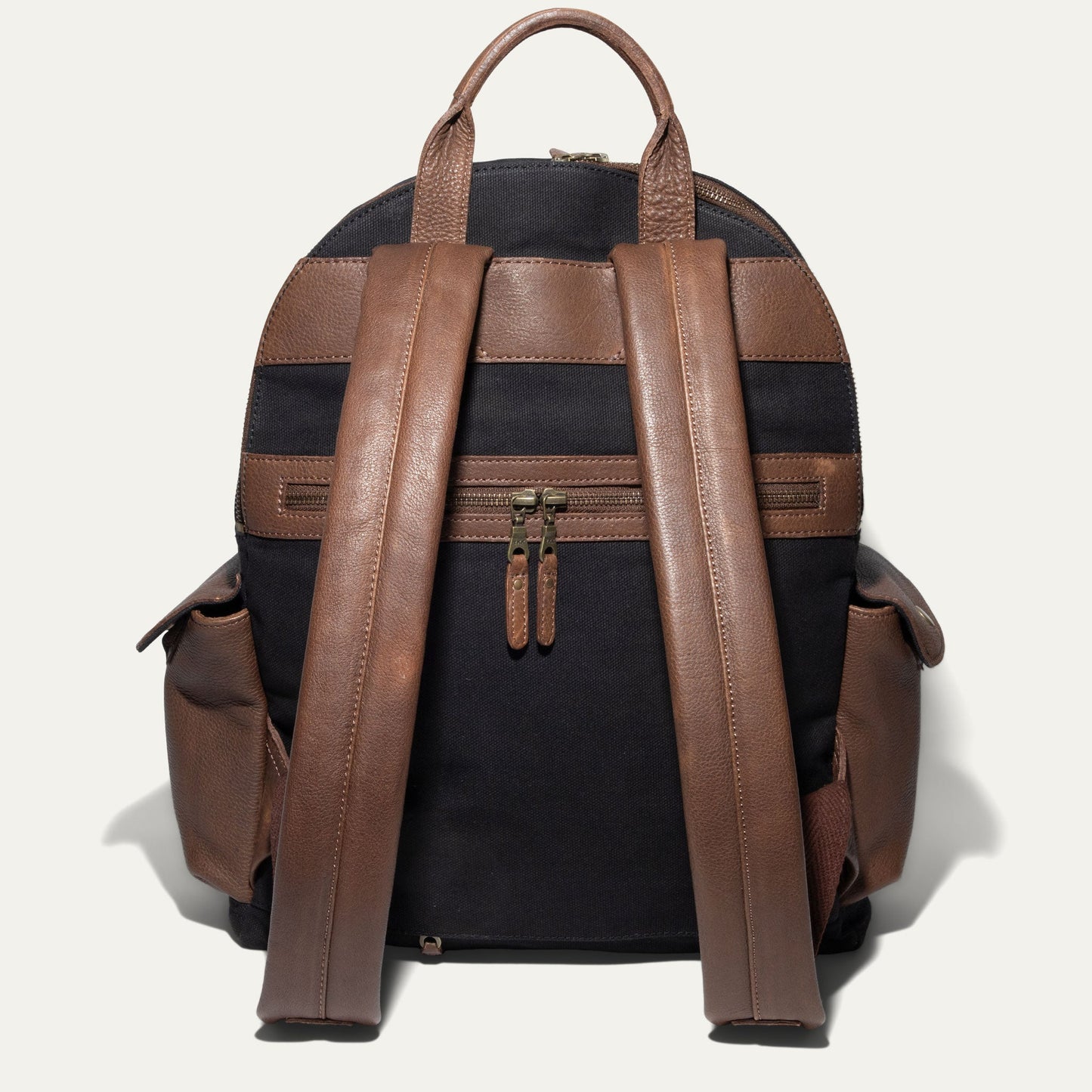 Canvas & Leather Backpack by Will Leather Goods brown leather straps black canvas body on Tampa Home & Garden Store