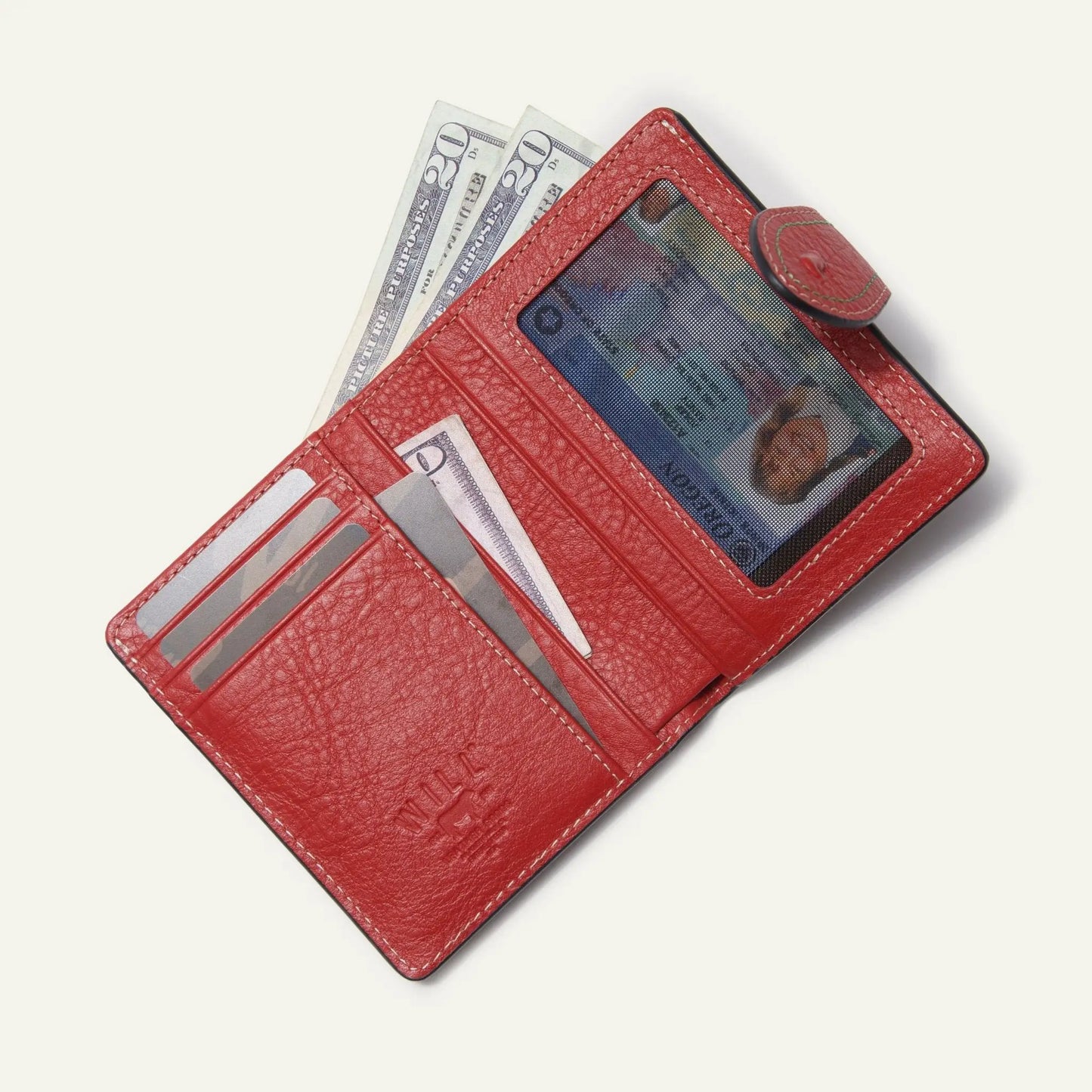 Will Leather Goods Lasso Card Case Wallet red leather with edged stitching and card slots on Tampa Home & Garden Store