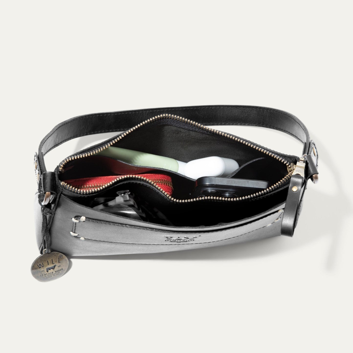 Simple Mini Top Zip Shoulder bag by Will Leather Goods, black leather on Tampa Home & Garden Store