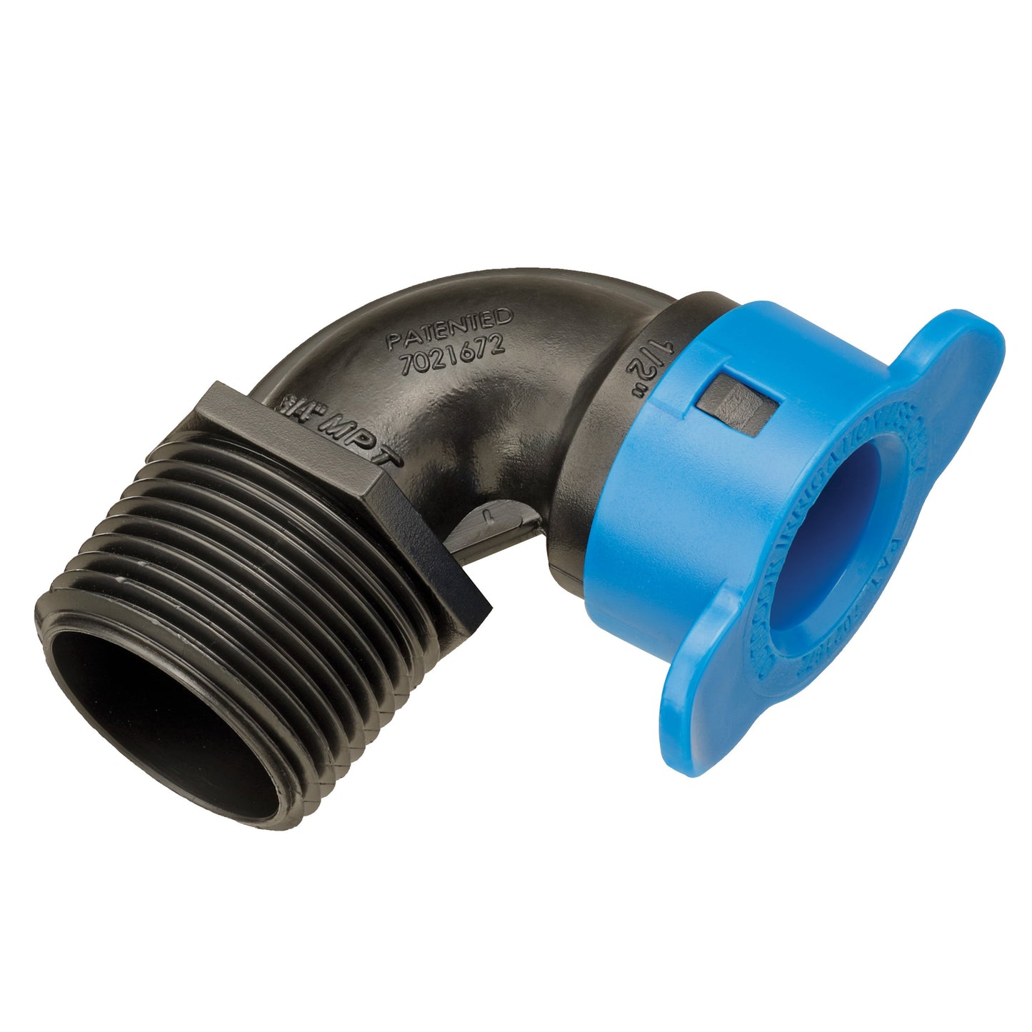 Blu-Lock 1/2 in to 3/4 in elbow fitting, black body with blue collar Orbit Irrigation on Tampa Home & Garden Store
