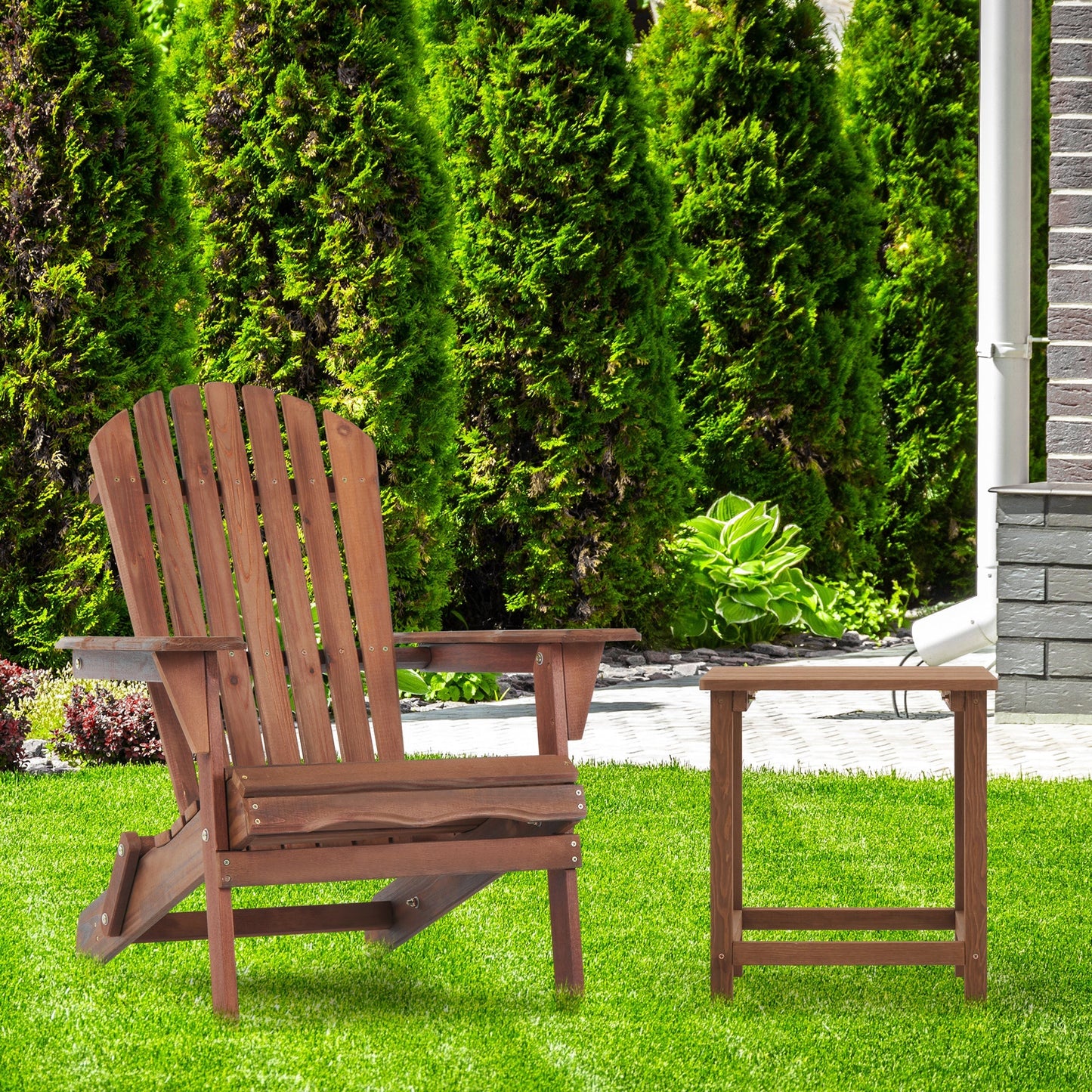 SoliWood wooden outdoor folding Adirondack chairs set of 2 in brown by HouseOfZazla on Tampa Home & Garden Store