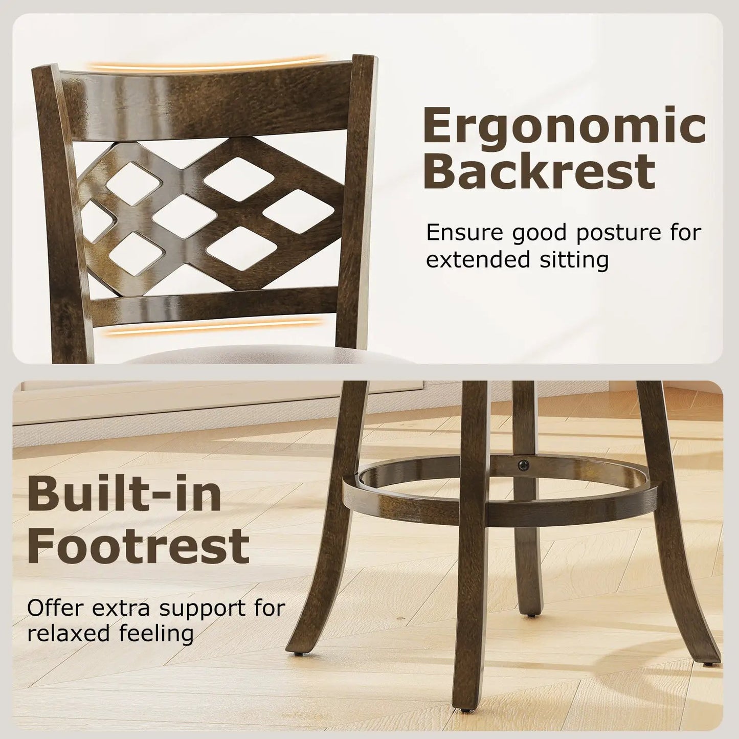 26 Inch Counter Height Bar Stools 2-pc dark brown rubberwood with lattice-back footrest on Tampa Home & Garden Store