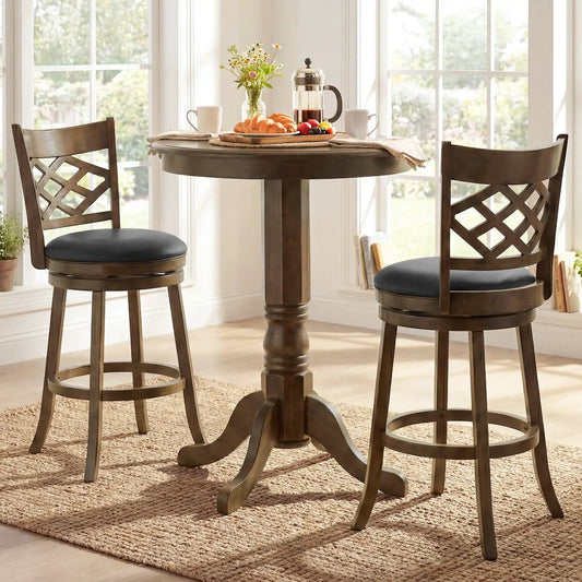 26 Inch Counter Height Bar Stools set of 2 with dark walnut wood frame and lattice back on Tampa Home & Garden Store
