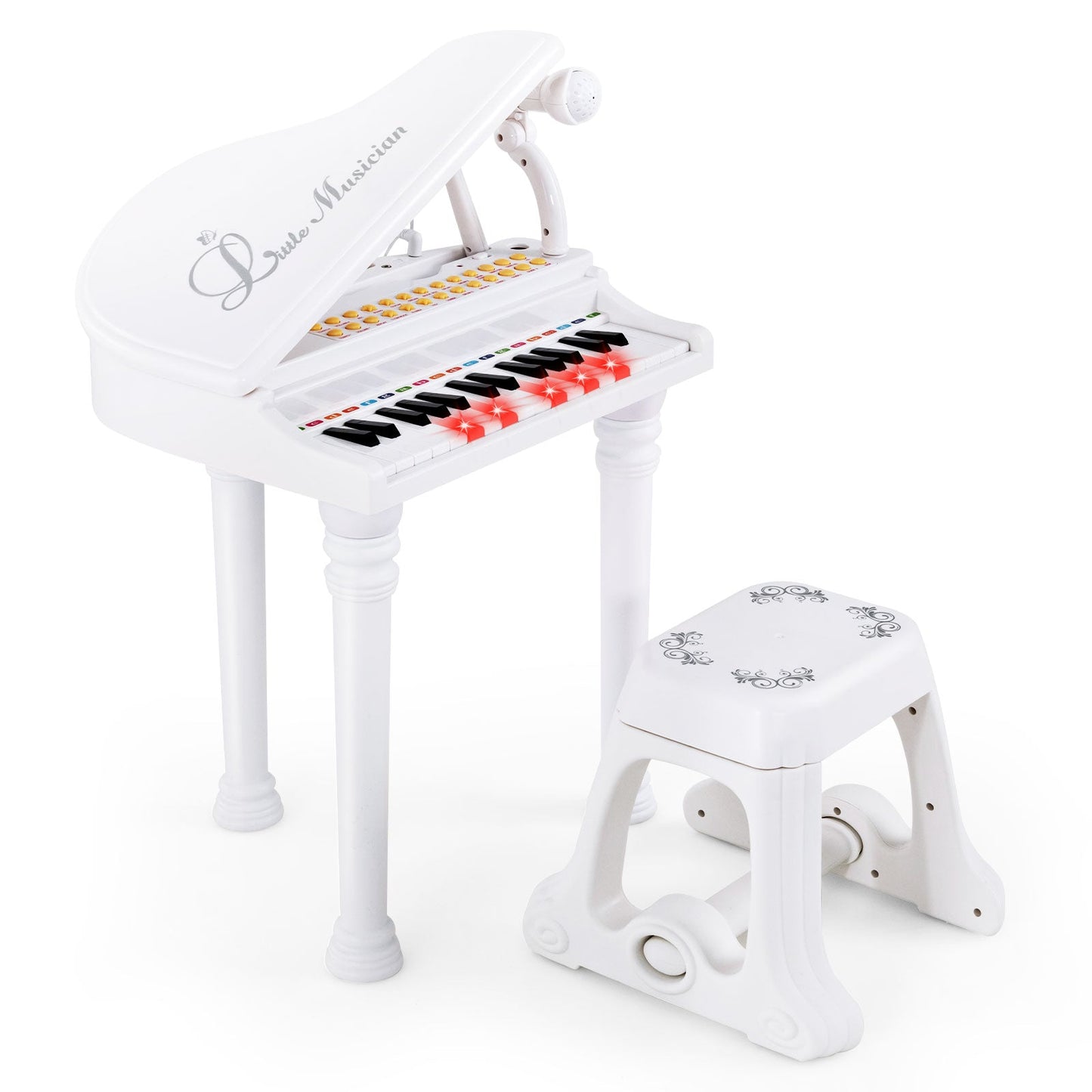 31 Keys Kids Piano Keyboard with Stool and Lid white finish open lid with white stool on Tampa Home & Garden Store