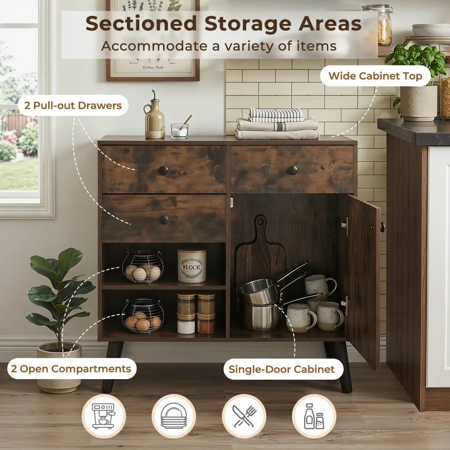 31 Inch Sideboard Cabinet with 2 Drawers
