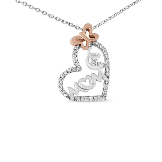 Sterling silver and rose gold mom heart pendant with diamond-studded hoop necklace on Tampa Home & Garden Store