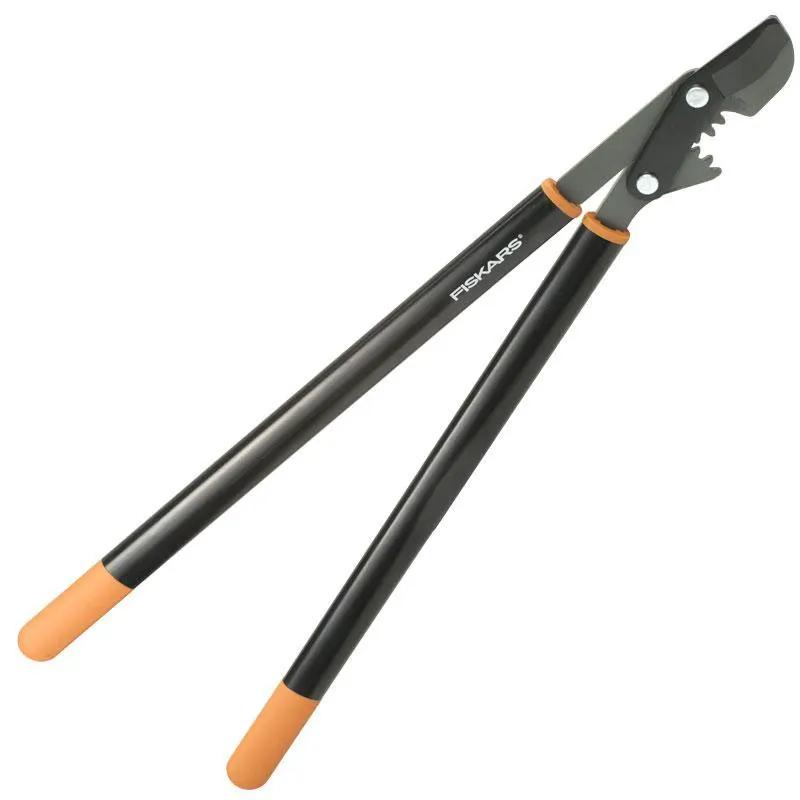 Fiskars 32-inch Power Gear Lopper with black handles and orange grip tips for heavy pruning on Tampa Home & Garden Store