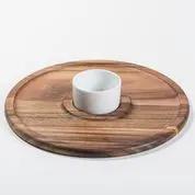Large Chip and Dip with Ceramic Bowl on Acacia wood tray by Kalmar Home on Tampa Home & Garden Store