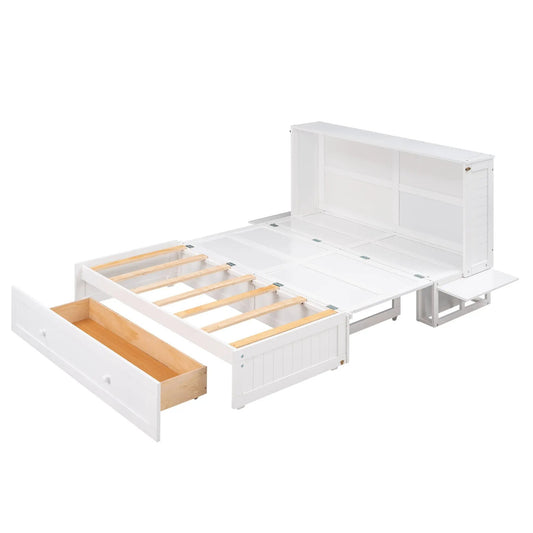 Queen Murphy bed with drawer and shelves in white, mobile wall bed frame on Tampa Home & Garden Store