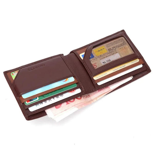 Leather Wallet Bifold Card Holder Slim brown leather with card slots and cash pocket on Tampa Home & Garden Store