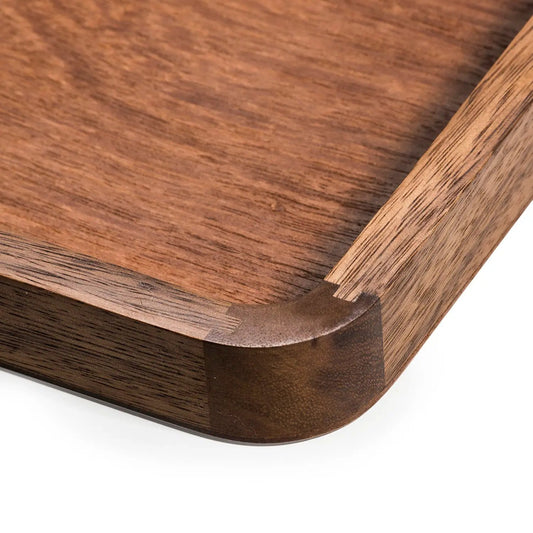 Acacia wood rectangular serving tray by Kalmar Home with dark brown finish on Tampa Home & Garden Store