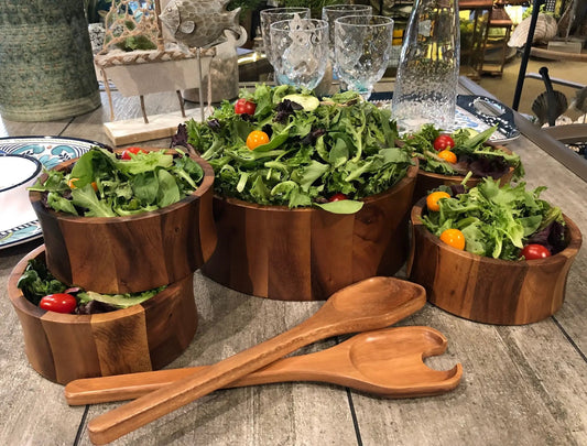 Kalmar Home large acacia wood salad bowl set with bowls and servers 7-piece on Tampa Home & Garden Store