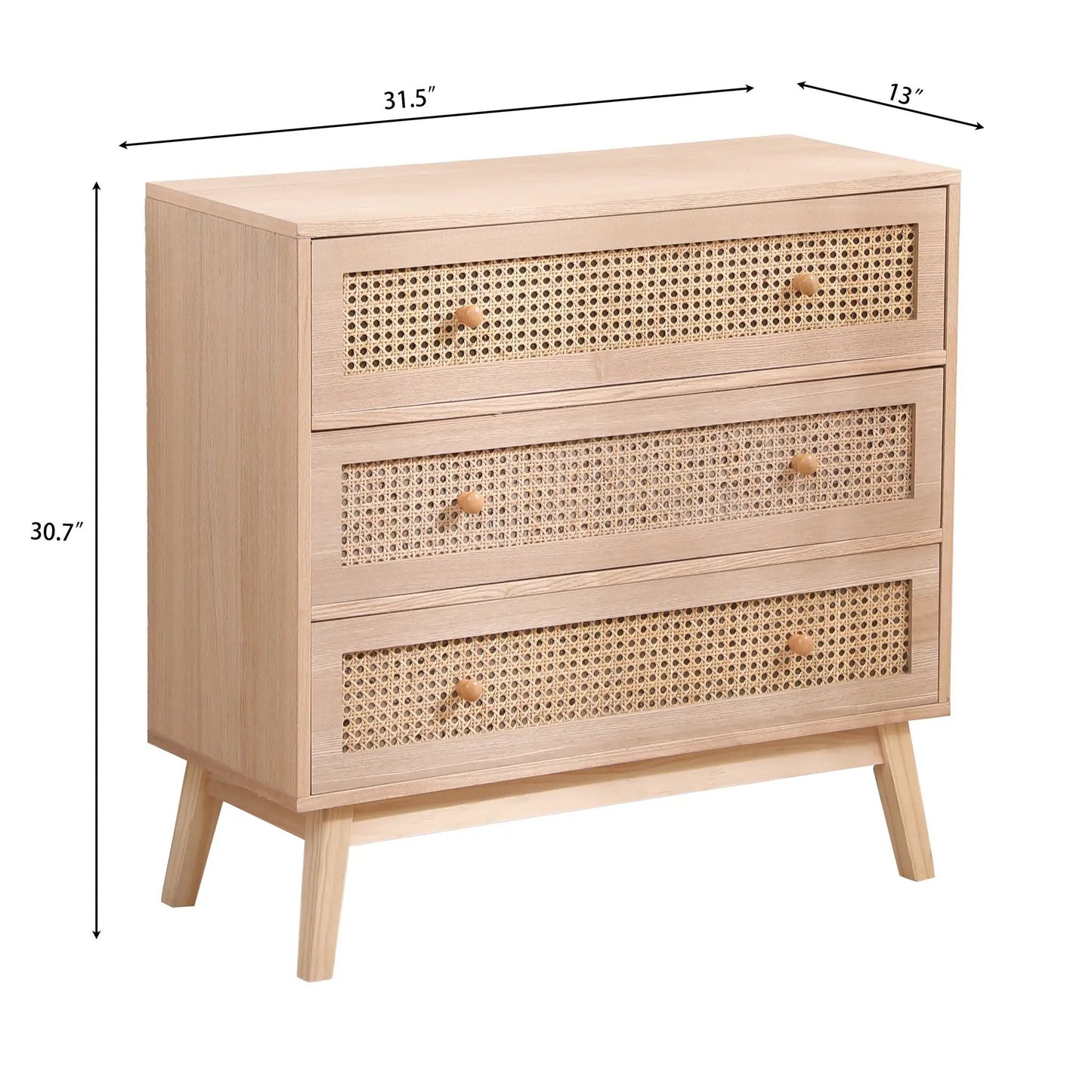 Natural rattan 3-drawer cabinet with woven fronts and wooden knobs for living room storage on Tampa Home & Garden Store