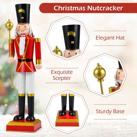DirectDeals 32 Inch Nutcracker with black high hat and gold scepter, red coat on Tampa Home & Garden Store