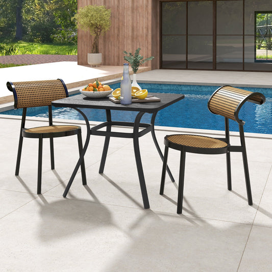 32 Inch Patio Dining Table Metal Square Table for Dining with 4 Curved Legs-Gray - Tampa Home & Garden Store