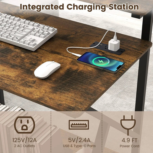 DirectDeals 32-Inch rolling computer desk with integrated power outlets, wood finish on Tampa Home & Garden Store