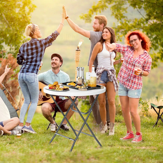 DirectDeals 32-Inch round folding table with thick tabletop outdoors at a picnic on Tampa Home & Garden Store