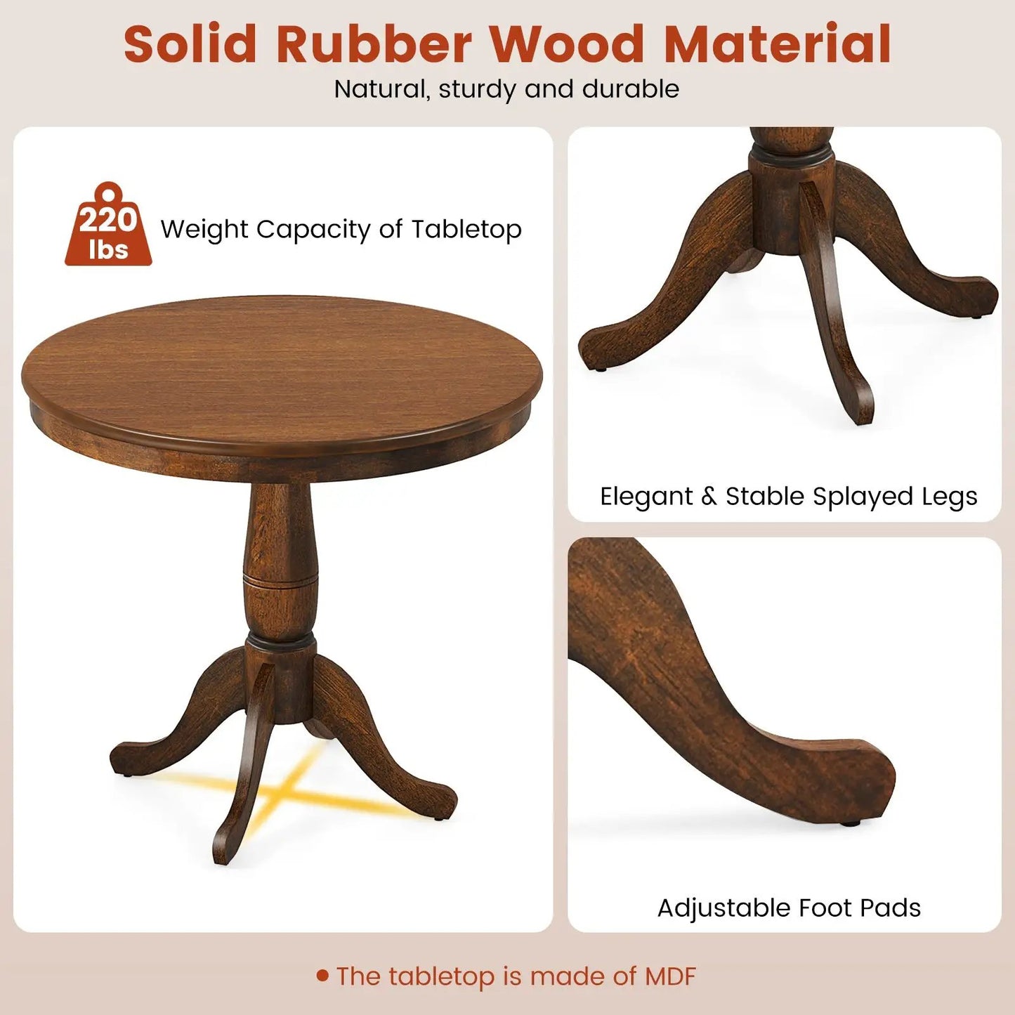 32 Inch Wooden Round Pub Pedestal Side Table - Tampa Home & Garden Store
