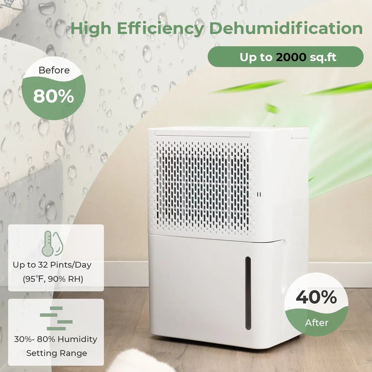 DirectDeals 32-pint white dehumidifier for 2000 sq ft with auto mode on Tampa Home & Garden Store