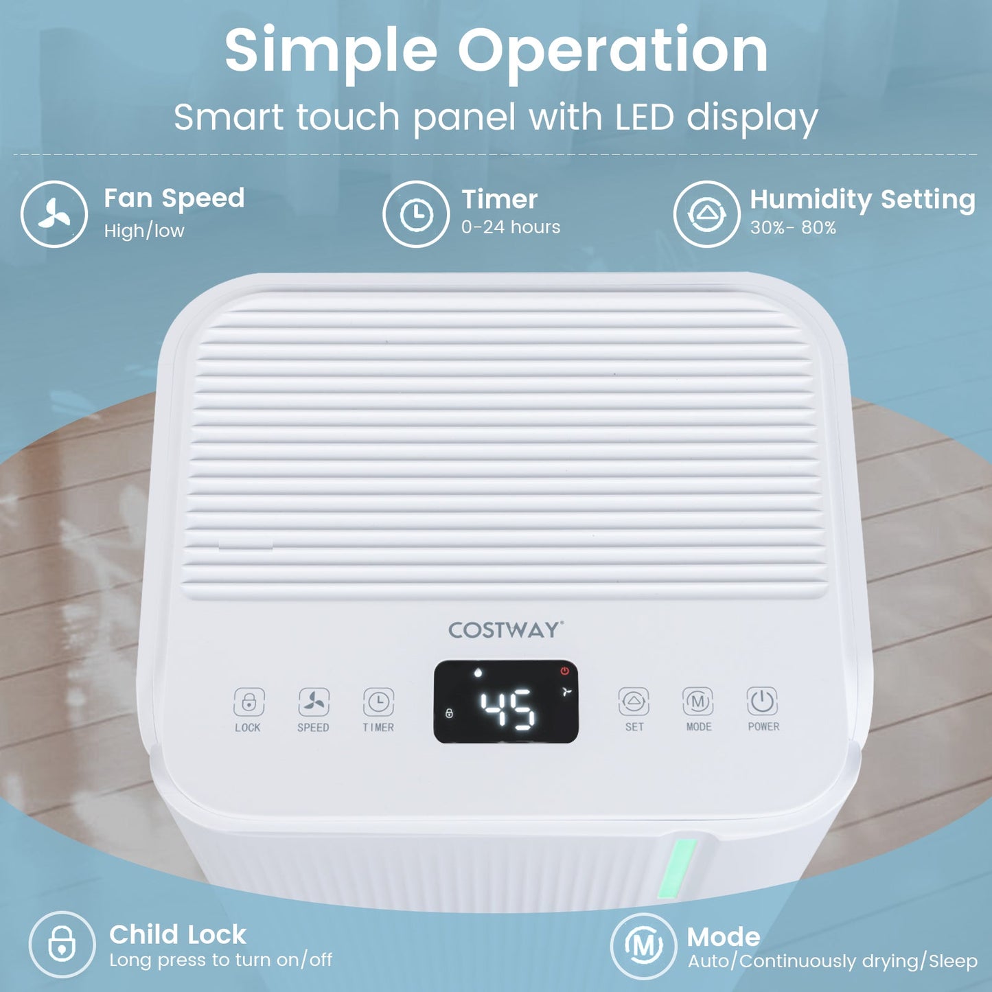 32 Pints Portable Dehumidifier for Large Areas, white COSTWAY unit with digital display 45 on Tampa Home & Garden Store