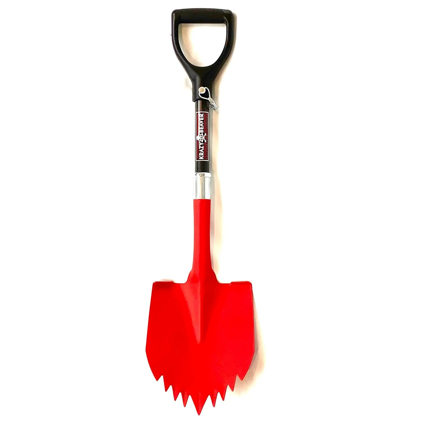 Krazy Beaver Short ATV Garden Shovel with red blade and black handle; Krazy Beaver logo on shaft on Tampa Home & Garden Store