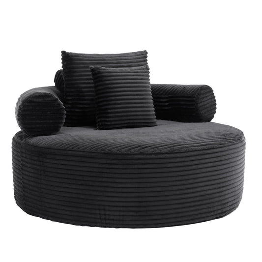 Round black corduroy sofa bed with 3 pillows, HouseOfZazla stationary living room sofa on Tampa Home & Garden Store