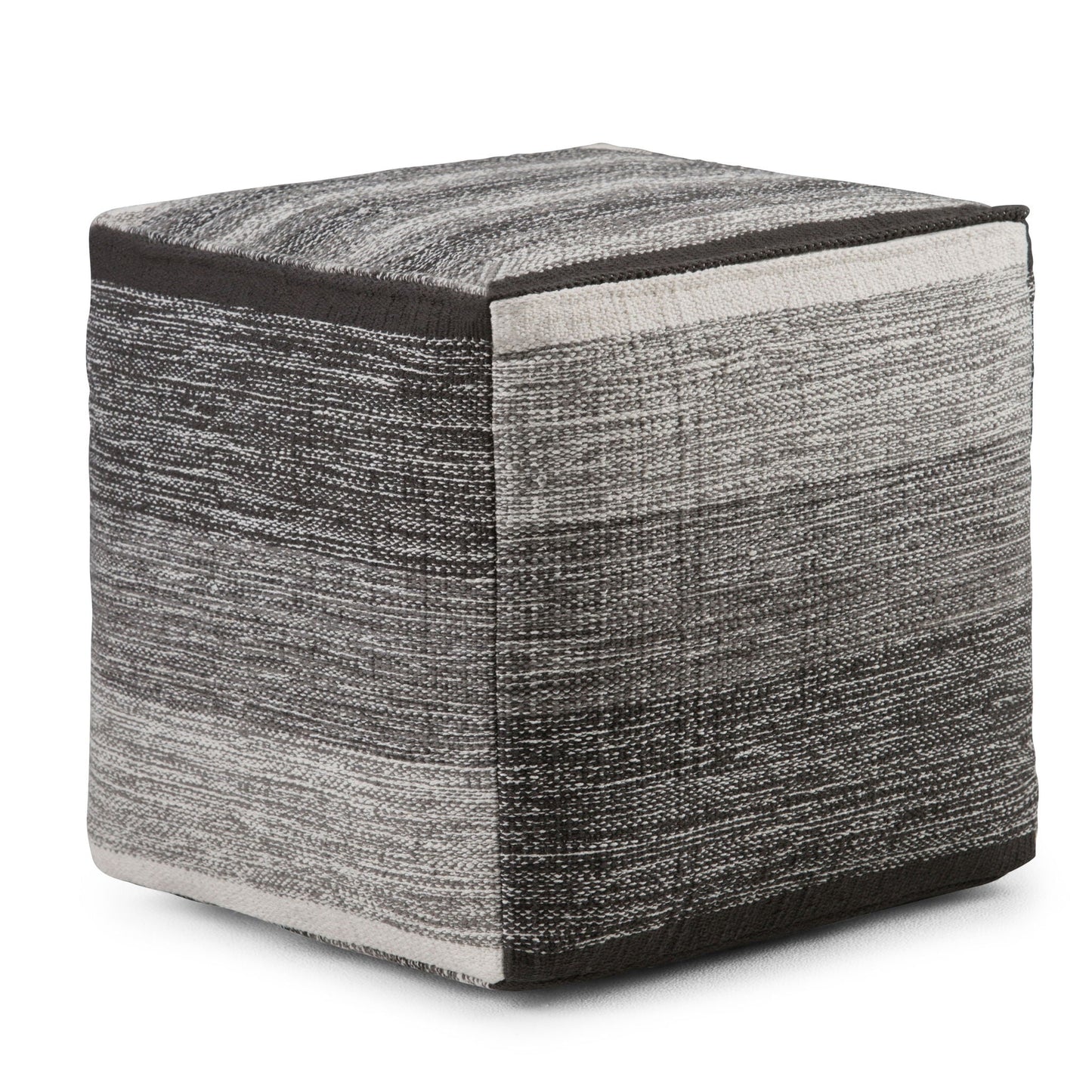 Naya upholstered cube pouf hand woven fabric grey accent ottoman Unique Piece Furniture on Tampa Home & Garden Store