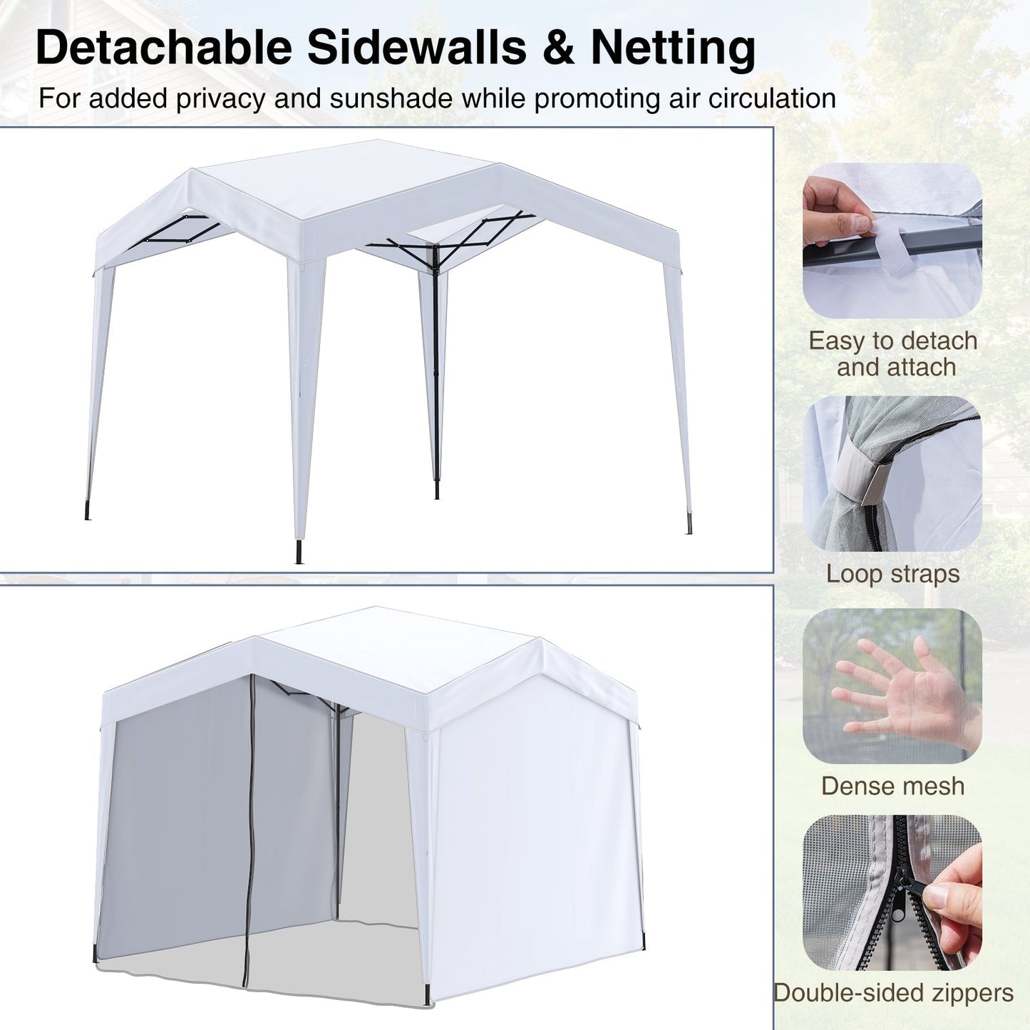 GemGear white pop-up canopy tent with four sidewalls, mesh netting, and wheeled bag on Tampa Home & Garden Store