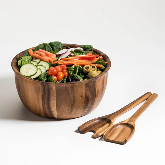 Large Acacia Wood Salad Bowl with Servers by Kalmar Home on Tampa Home & Garden Store