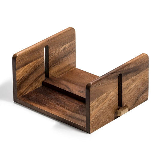 Acacia Wood Napkin Holder by Kalmar Home, tabletop organizer in rich brown finish on Tampa Home & Garden Store